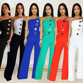 European And American Fashion Women's Wear Sleeveless Button Jumpsuit Trousers - kinko